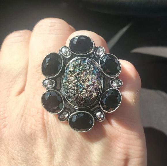 New Titanium Druzy & Spinnel 925 Silver Statement Ring. - Picture 4 of 13